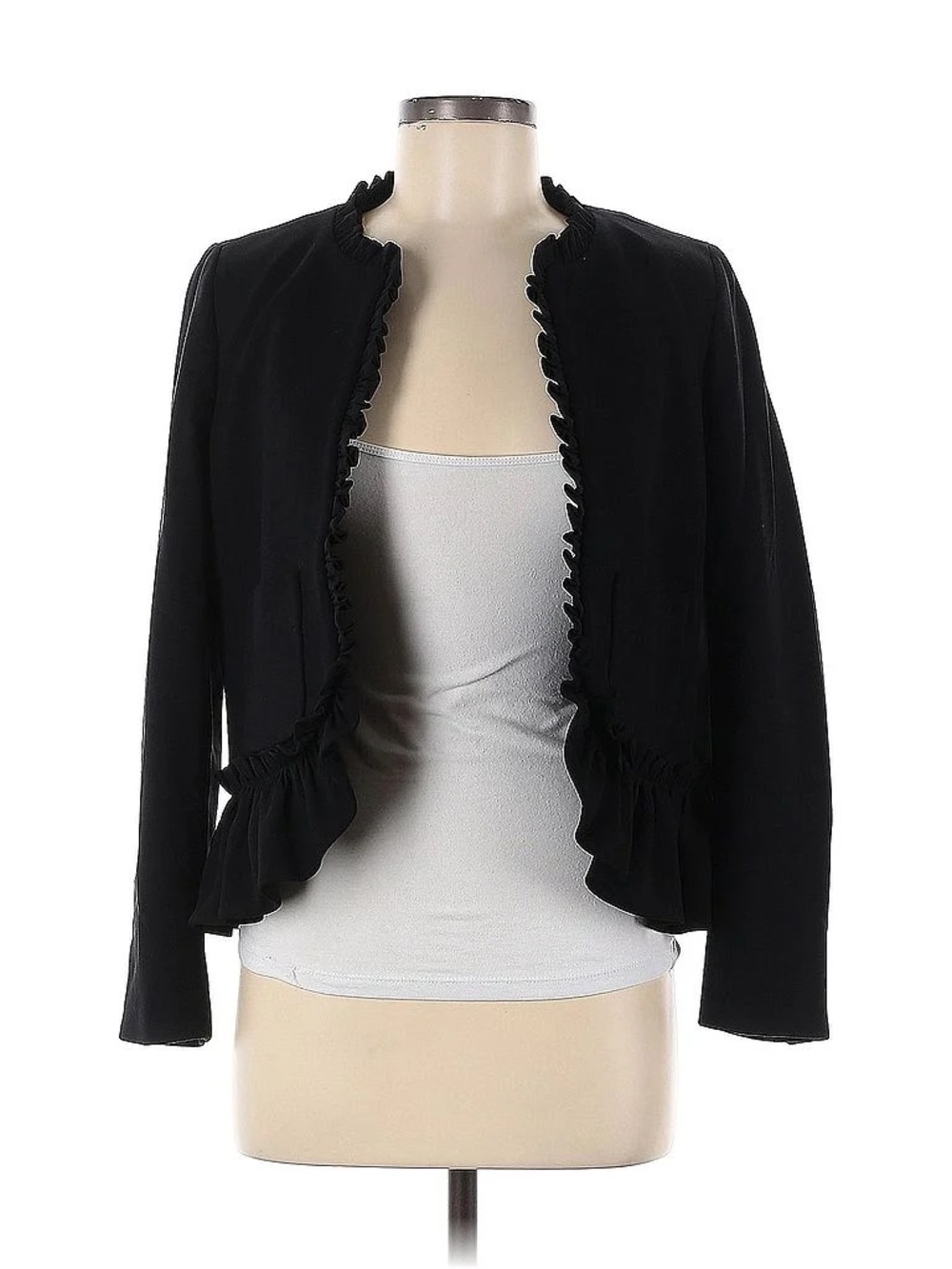 J. Crew Black Ruffle-Trim Open Front Blazer